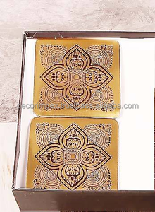 ชุดที่รองแก้วทองเหลืองทำด้วยมือมีเอกลักษณ์ในการออกแบบแกะสลักทุกรูปร่างอาเกตเครื่องเงินทองบนโต๊ะอาหารกาแฟชาหรูหรางานฝีมือตามธรรมชาติ - Product Image 2