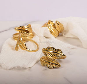 Anneau de serviette bon marché en aluminium nickelé avec plumes en relief Accessoires de décoration Anneau de serviette en or royal - Product Image 4