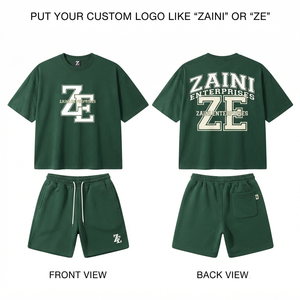 Ensemble T-shirt et short pour homme ZAINI, 240 GSM, polyester premium, tissu éponge français, logo personnalisé OEM ODM, respirant, décontracté pour l'été - Product Image 1