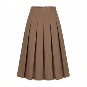 Falda Plisada de Cintura Alta para Mujer, Corte en A, Largo hasta la Rodilla, Color Sólido, Elegante, Tejido de Poliéster y Algodón, para Todas las Temporadas - Product Image 1