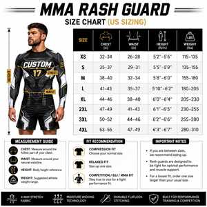 Camiseta de Compresión Personalizada para Hombre, Negra, Blanca y Dorada, con Estampado por Sublimación, Protección UV, Elástica, de Secado Rápido, Poliéster y Elastano, para Entrenamiento de MMA - Product Image 2