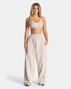Pantalon de jogging molletonné pour femme, taille mi-haute, avec passepoil contrastant, respirant, écologique, coupe ample, décontracté, 100% coton - Product Image 2