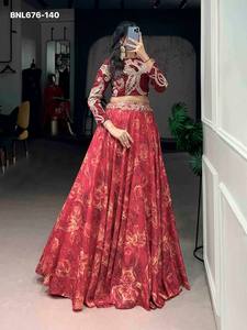 Modern Design Elegant Look Tussar Silk with Printed with Sequins & Thread Embroidery <b>work</b> <b>Belt</b> Lehenga-Blouse Woman Fashion - Product Image 6