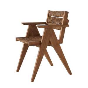 Chaise de salle à manger en teck massif de qualité supérieure, assise et dossier en corde tressée à la main, écologique, imperméable, moderne, durable, pour l'intérieur et l'extérieur - Product Image 3