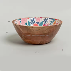 Bol en bois imprimé émaillé au design moderne Fabricant de bol de service en bois fait à la main nouveau design Exportateur en gros - Product Image 3
