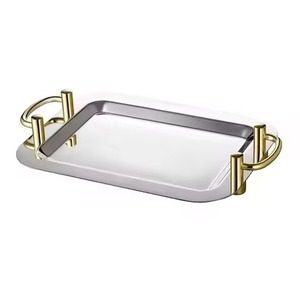 Plateau rectangulaire plat de style populaire, finition miroir, bord biseauté, en acier inoxydable, pour buffet d'hôtel - Product Image 6