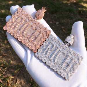 จี้รูปถุงเงินประดับเพชรโมอิสซาไนต์สีเงิน รุ่น RICH Letter  แบบฮิปฮอป  สำหรับผู้ชายและผู้หญิง สีทองและสีเงิน - Product Image 2