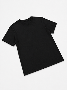 T-shirt noir pour homme à col rond, manches courtes, tricoté, uni, décontracté, en polyester/coton, écologique, coupe classique, 200 grammes, avec lettrage - Product Image 3