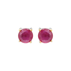 ต่างหูทองคำ 14k สีเหลืองประดับทับทิมทรงกลมธรรมชาติแบบหนามเตย ขายส่ง Memoria Jewels - Product Image 1