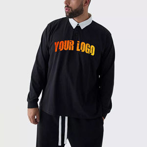 Polos personalizados para hombre de manga larga con cuello en contraste, 100% algodón, impresión digital de logotipo, corte holgado, venta al por mayor. - Product Image 6