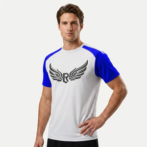เสื้อยืดแขนราแกลนสีขาวดำสำหรับผู้ชาย ผ้าโพลีเอสเตอร์ 100% แห้งเร็ว ทรงปกติ คอกลม ลำลอง สีพื้น ดีไซน์แบบบล็อกสี - Product Image 6