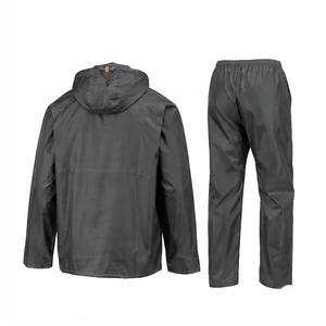Men's Waterproof Hooded <b>Rain</b> Suit Lightweight Polyester Full Length <b>Jacket</b> and Pants Casual Solid Color Spring Outfit - Product Image 2