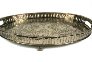 Top Quality Golden Color Oval Gallery Serving Tray With Engraving And Twin Handles Handmade Decorative Platter for <b>Home</b> kitchen - Product Image 3