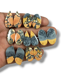 Paire de cabochons en jaspe maligano naturel, pierres précieuses en vrac, jaspe maligano assorti, paire de pierres précieuses, fabrication de boucles d'oreilles en argent 925 - Product Image 1