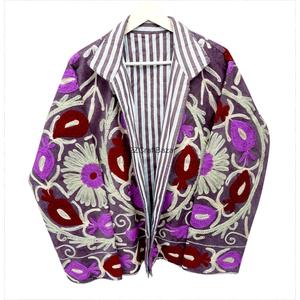 Chaqueta Elegante y Hermosa, Ecológica, Transpirable, con Bordado Floral y Rayas, Cuello Mandarín, para Mujer, Otoño-Invierno - Product Image 2