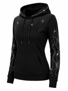Women's Rhinestone Hoodie Sparkly <b>Crystal</b> Pullover Sweatshirt Soft Casual Hooded <b>Top</b> with Kangaroo Pocket - Product Image 4