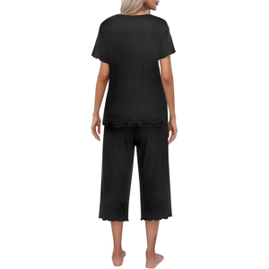 Stitch Detail Satin Pajama Set Long Sleeve Spread Collar Button <b>Down</b> Straight Leg <b>Pants</b> - Product Image 4