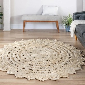 Handmade Jute Round Area <b>Rug</b> Bohemian Medallion Pattern Flat Weave Living Room Decor Spot Clean Thin 0.2-0.4 in - Product Image 4