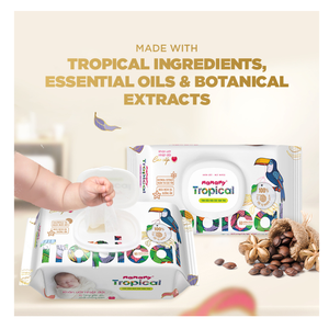 Lingettes humides tropicales Mamamy, 60 pièces, essence tropicale naturelle, sans alcool, lingettes pour bébé, respectueuses de la peau, non tissées, fabrication au Vietnam - Product Image 1
