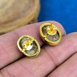 Natural Yellow Cat Eye Oval Shape Gemstone Dangle Hook Earring 18k Gold Micron Over 925 <b>Sterling</b> <b>Silver</b> - Product Image 4