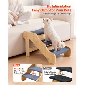 Scaletta per Animali Domestici a 3 Gradini per Letti Alti, Divani e Auto, Capacità di Carico 150 Libbre, Superficie Antiscivolo, Gradini Stabili in Legno per Cani e Gatti - Product Image 2