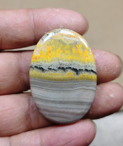 Natural Bumble Bee Jasper Loose Gemstone Oval <b>Polished</b> Flat Back <b>Wax</b> Oiled Yellow Gray Band Crystal for Jewelry Making - Product Image 3