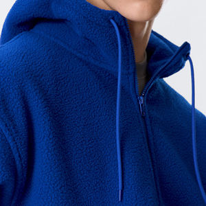 Sweat à capuche mi-zippé doublé en polaire Sherpa bleu, 100 % coton écologique, coupe classique pour l'automne et les tenues décontractées - Product Image 2