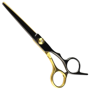 Ciseaux de coiffure professionnels noirs et or 6'' avec logo personnalisé, en acier inoxydable, légers, réutilisables, outil de coupe de cheveux OEM - Product Image 1