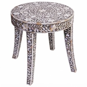 Último modelo de taburete con incrustaciones de nácar, mesa auxiliar redonda con patrón floral, mueble premium con incrustaciones de nácar para sala de estar y tocador - Product Image 4