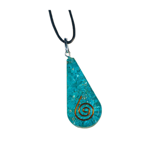 Blue Aquamarine <b>Orgonite</b> Drop Pendant Gemstone Carved Engraved Teardrop-Shaped Necklace for Love Theme EMF Protection Wedding - Product Image 1