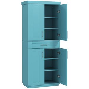 Dispensa da cucina autoportante blu scuro con ante in truciolato e telaio in legno - Product Image 1