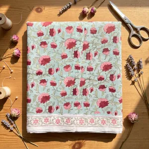 Tissu en coton 100% imprimé floral bleu clair, respirant et léger, pour chemises, kurtis et salwar pour hommes et femmes, vente en gros - Product Image 6