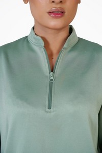 Ensemble de survêtement unisexe vert clair à demi-zip en polyester/coton léger, manches longues, couleur unie, respirant, décontracté, pour l'automne - Product Image 4