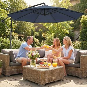 Ombrellone da Patio Blu Navy da 3 Metri con Rotazione a 360°, Design a Sbalzo, Manovella e Inclinazione per Cortile, Raggio di 2,7m - Product Image 2