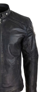 Chaqueta de Cuero Personalizada para Hombre, Cuello Alto, Ajustada, de Cuero PU, Estilo Motociclista, Casual, Chaqueta de Cuero para Motociclista - Product Image 4