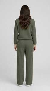 <b>Women's</b> Olive Green Color Block Tracksuit Set Crew Neck Long Sleeve Drawstring <b>Joggers</b> Sporty Casual <b>Outfit</b> - Product Image 6