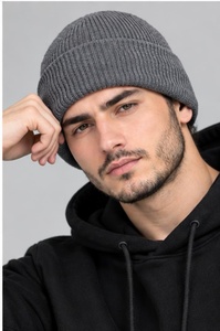 Men's Solid Gray Knitted <b>Beanie</b> <b>Hat</b> 100% <b>Wool</b> Winter Warm Cycling Cap Casual Style for Adults Head Circumference 56-58CM - Product Image 4