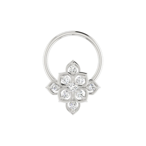 AJRETAIL - Pin Nasal Étnico de Moda en Oro de 14K con Flor y Diamante de Corte Brillante Redondo de 0.04 Ct, Certificado GIA, Color HI, Claridad VS-SI - Product Image 3