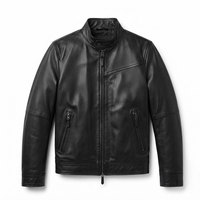 Veste en cuir classique pour homme, en cuir véritable, style motard, fermeture éclair intégrale, col montant, décontractée, tendance, poches, doublure intérieure douce