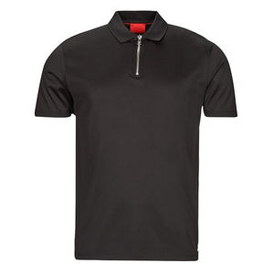 Polo en tricot noir à manches courtes pour homme avec fermeture éclair, design uni décontracté, coupe classique - Product Image 2