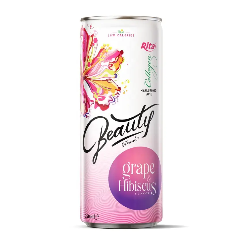 OEM Beverage 250 Ml Canned Grape Hibiscus Beauty Collagen Drink Organic Hibiscus Natural Refreshing High-quality