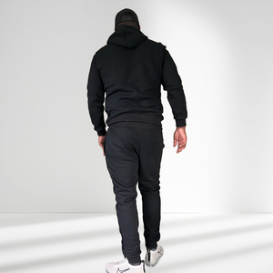 Ensemble de survêtement noir à capuche pour homme, grande taille, décontracté, avec logo imprimé, pantalon et sweat-shirt pleine longueur, couleur unie, tenue de jogging - Product Image 4