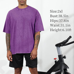 Purple Men T <b>shirts</b> Vintage Acid Wash Oversized Heavy Cotton 300GSM Drop Shoulder Streetwear Retro Tee - Product Image 2