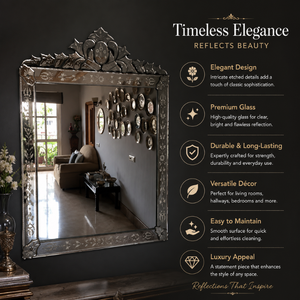 Espejo Rectangular Veneciano de Lujo con Adorno de Corona en la Parte Superior y Marco de Vidrio Grabado, Espejo Decorativo de Pared Antiguo para el Hogar - Product Image 6