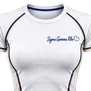 T-shirt de compression pour femmes Sigma Gamma Rho, personnalisé, sororité grecque, athlétique, extensible, manches courtes, entraînement, fitness, vente en gros - Product Image 3