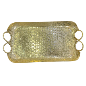 Handcrafted Aluminum Leaf <b>Serving</b> <b>Tray</b> With <b>Gold</b> Twig Handles Textured Metal Platter Decor For Wedding Party Hotel Tableware - Product Image 6
