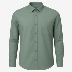 Camisa de Verano para Hombre, Casual, Sólida, con Botones, Cuello en V, Manga Corta, Tela Popelina - Product Image 1