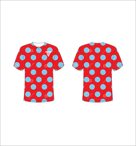 T-shirt à manches courtes pour homme, rouge à pois, col rond, coupe classique, décontracté, respirant, en polyester tricoté, avec impression de logo sur le devant - Product Image 1