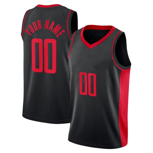 Maillot de basket personnalisé noir et rouge, col en V, sans manches, anti-transpiration, unisexe, pour équipe adulte, impression par sublimation - Product Image 1
