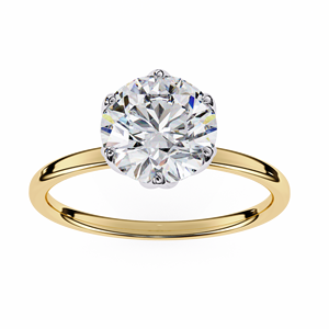 2.00ct Round Cut E VVS Lab Grown Diamond IGI Certified 9K <b>Solid</b> Yellow Gold Trendy Solitaire Engagement Ring - Product Image 3